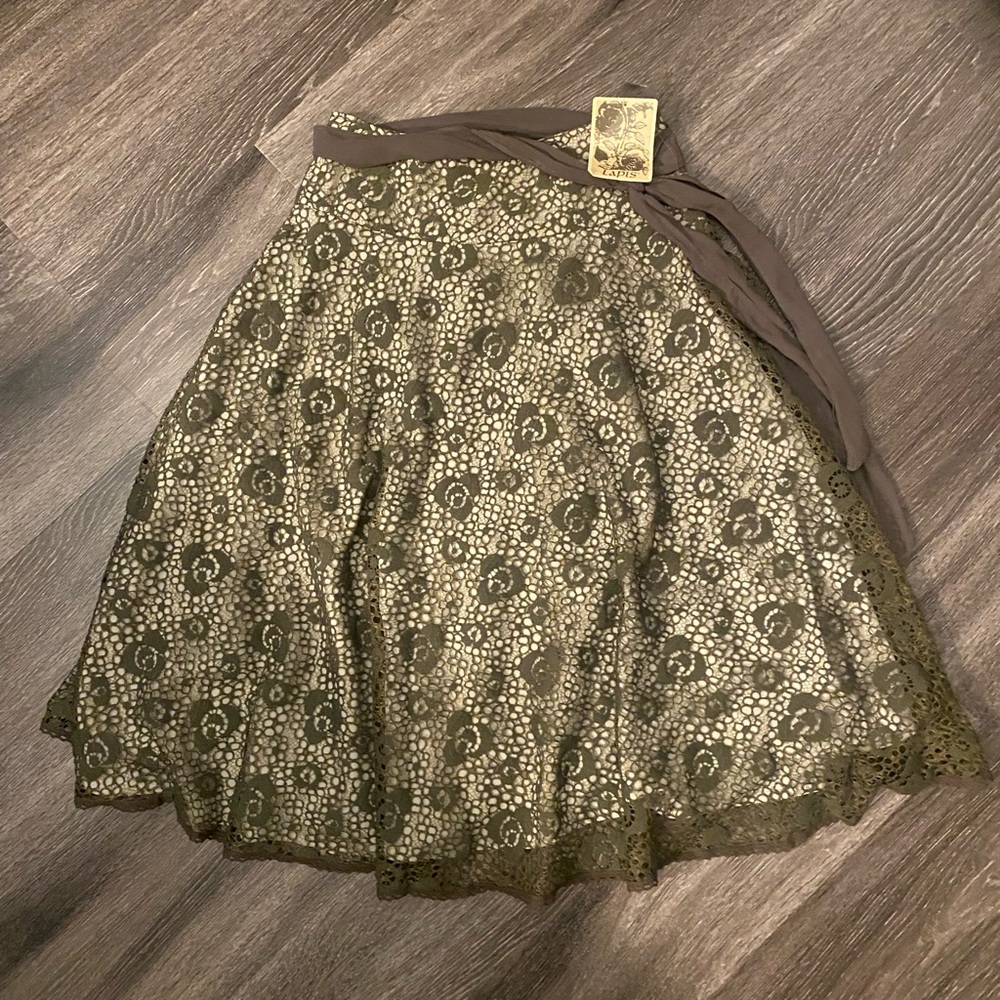 Lapis Olive Lace A-Line Skirt
